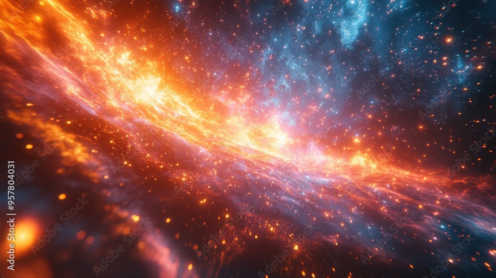 Aufkleber 3d animation of an abstract cosmic background with colorful glowing firework lines, laser rays, and 