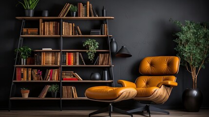 a modern, well-lit living room with bookshelves that have an interesting variety of books.