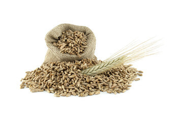 Pile of rye grains isolated on a white background