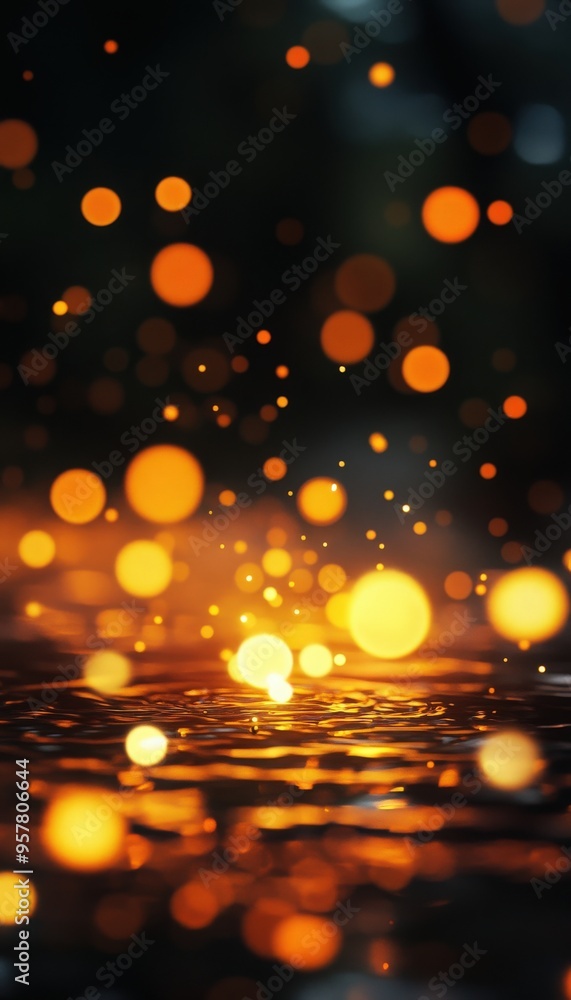 Poster captivating bokeh effect with warm orange tones, shimmering lights, and soft glows creating a dreamy