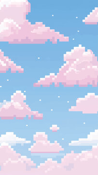 Pixelated pink clouds sky