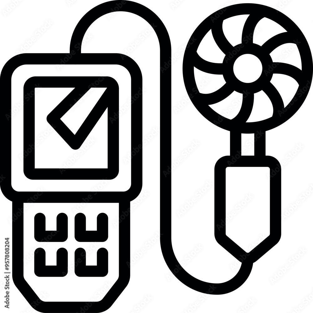 Poster simple vector icon of an anemometer, measuring wind speed and displaying it on a digital screen