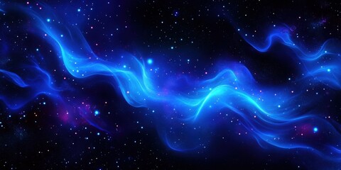 Obraz premium A stunning cosmic background featuring vibrant blue waves of light against a dark starry sky, perfect for space-themed designs.