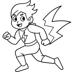 uperhero kid with lightning speed running through the city