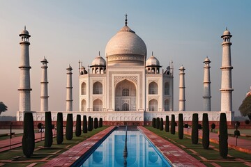 Naklejka premium Minimalist Double Exposure Art Featuring the Taj Mahal in India