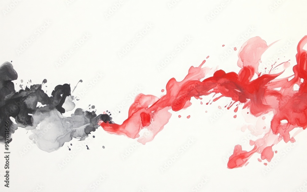 Poster dynamic watercolor splash featuring bold red and sleek gray tones creating a striking visual display