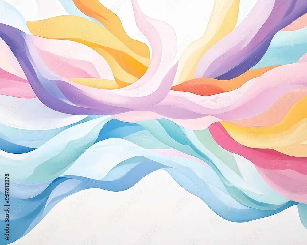 Poster vibrant abstract waves in pastel colors create a serene and dynamic visual experience, perfect for m