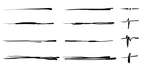 Hand drawn set of underline, curly swishes, swashes, swoops. swirl. Highlight text elements. vector illustration