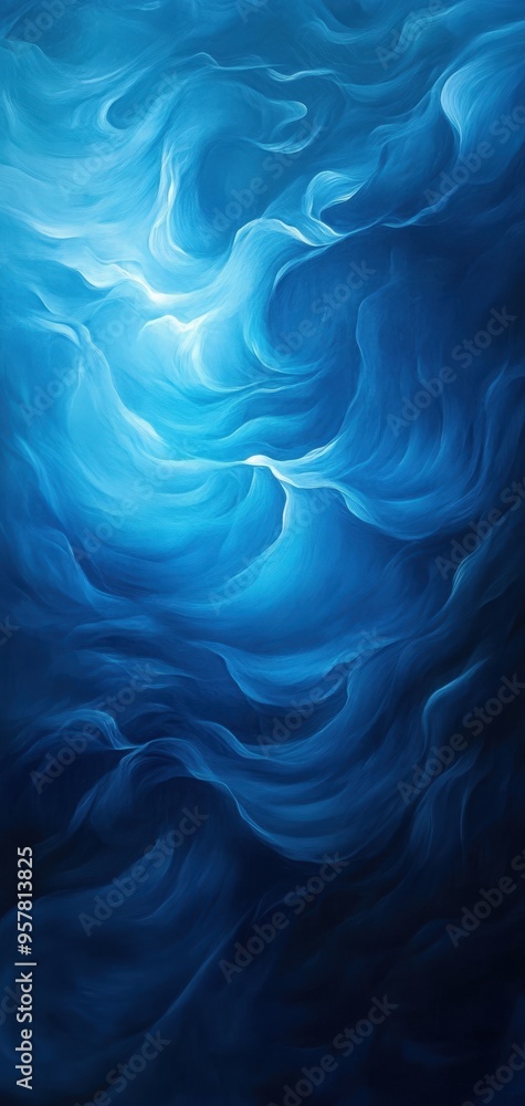 Poster a mesmerizing abstract artwork featuring swirling shades of blue, evoking tranquility and depth in a
