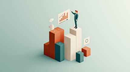 A business professional analyzing data on a bar chart, representing growth and success in a modern, digital workspace.