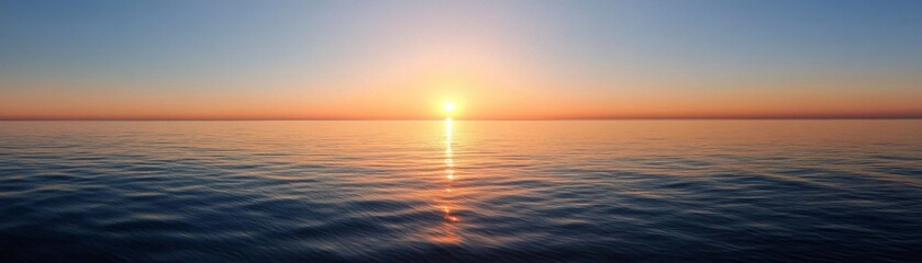 Fototapeta premium Dawning Serenity: Embracing New Beginnings with Sunrise over Tranquil Ocean Horizon