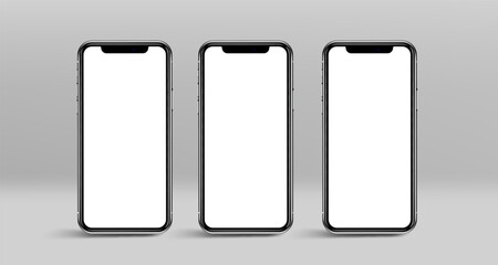 Realistic smartphone blank screen mockup with different angles and isolated background