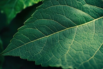 Fototapeta premium Close-up of the veins in a large, vibrant green leaf 