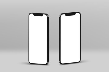 Realistic smartphone blank screen mockup with different angles and isolated background