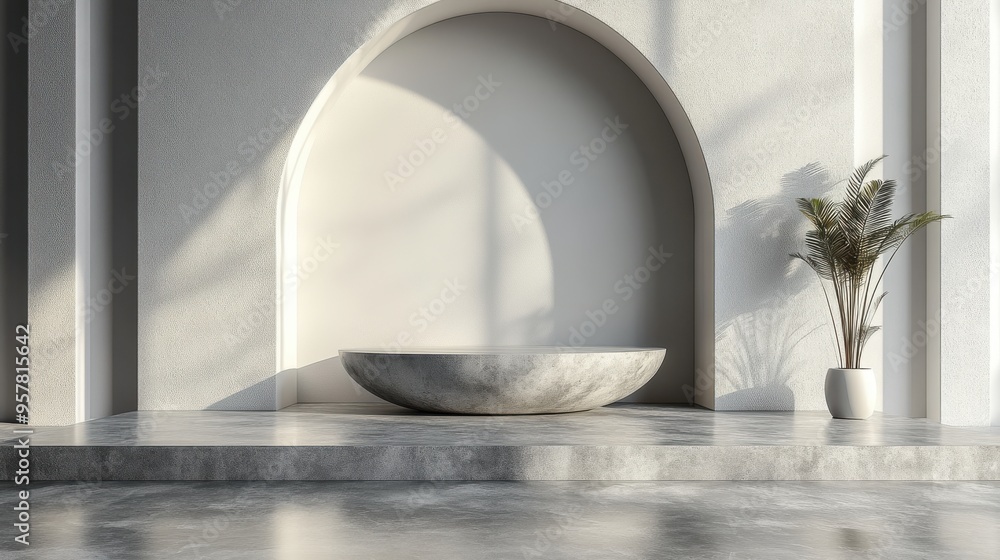 Poster 3d render of abstract grey geometric background in modern minimal art deco style with empty hemisphe