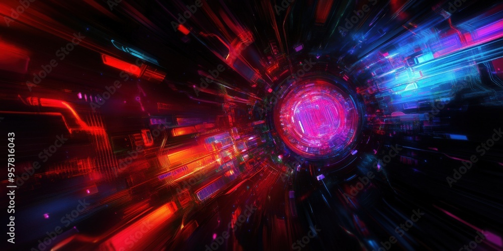 Poster futuristic abstract image depicting vibrant colors and dynamic motion, symbolizing speed and technol