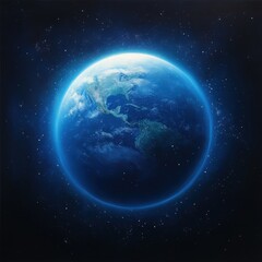 Obraz premium Stunning image of Earth in space, showcasing vibrant colors and glowing atmosphere amidst a starry background.