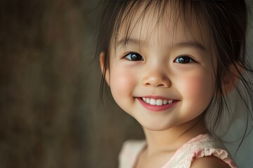 Female portrait of charming chinese child of three years with a beautiful smile. 