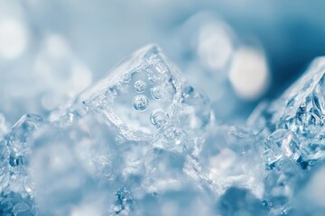 Obraz premium Macro shot of crystal-clear ice with trapped air bubbles 
