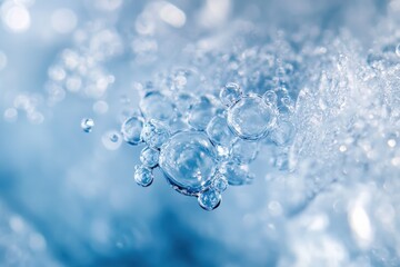 Macro shot of crystal-clear ice with trapped air bubbles 