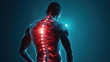 A silhouette of a person with red lightning bolts, symbolizing excruciating back agony