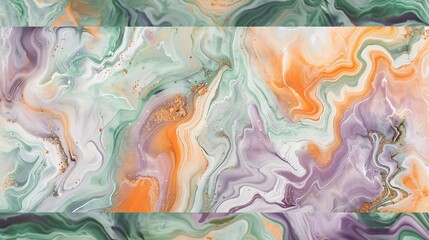 07240954 117. Beautiful marble-inspired artwork with a mix of green, peach, orange, and purple hues, the colors blending seamlessly to form intricate, flowing patterns that resemble natural marble
