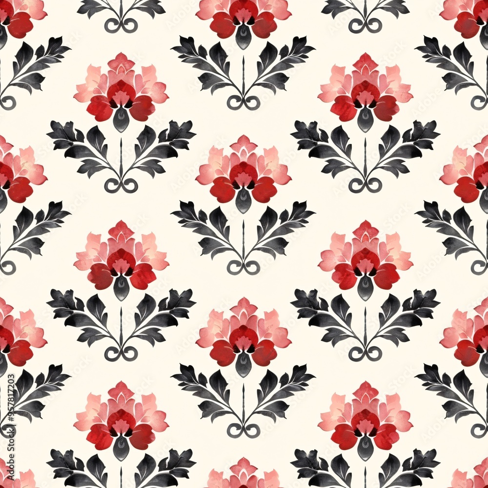 Poster elegant floral pattern: a sophisticated and timeless pattern featuring delicate red and black flower