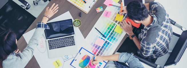 Banner Diversity multiethnic team group of business people Present meeting conference room brainstorm. Multicultural Teamwork collaborate team people meeting together trust partner with copy space.