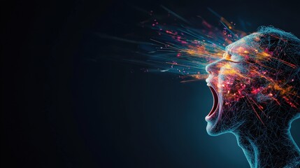 A person screaming in agony with abstract lines representing the intensity of the pain