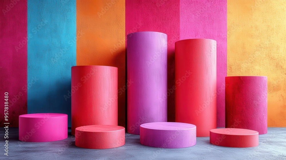Aufkleber 3d render of minimalist geometric background with isolated 3d cylinder objects and primitive shapes 