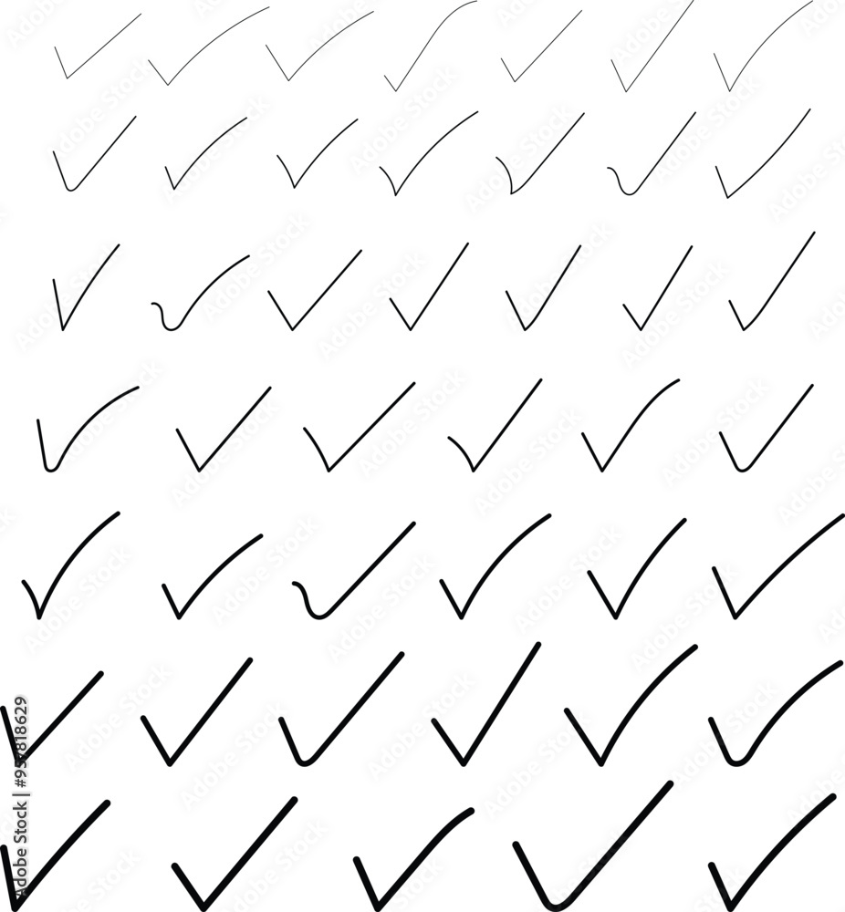 Poster set of big to small check mark vector illustration.