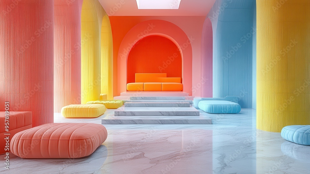 Aufkleber 3d render of a colorful abstract minimal surreal fashion sculpture featuring human model legs on an 
