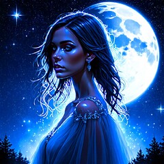 Mysterious Woman Under The Moonlight
