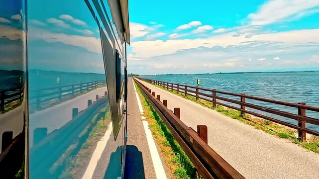 POV: Caravan on italian road in summer 