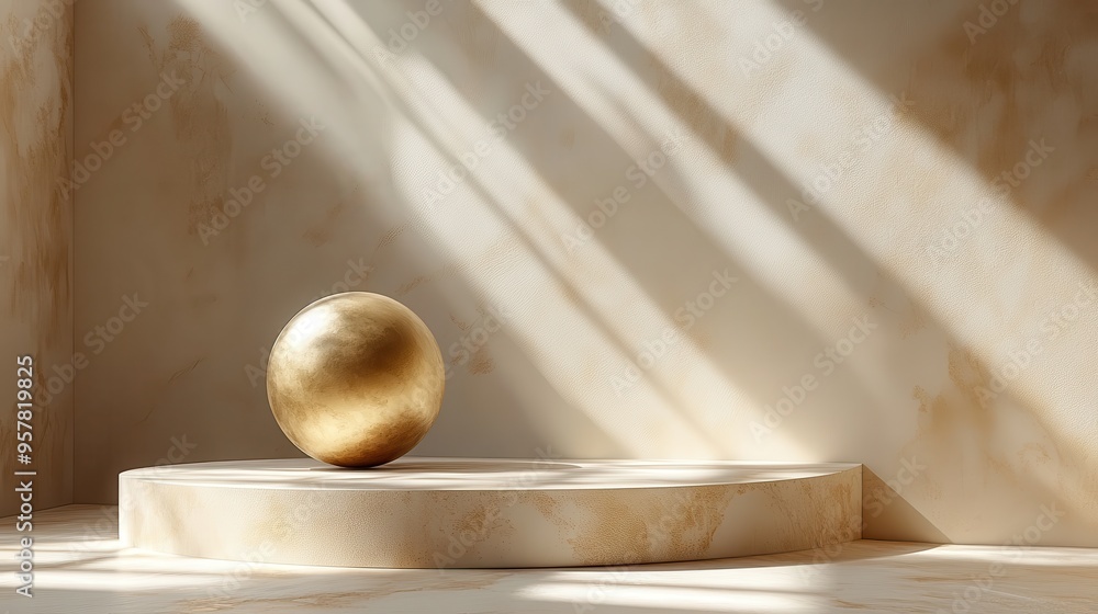 Aufkleber 3d render of an abstract monochrome beige background with sunlight rays, featuring a modern minimal 