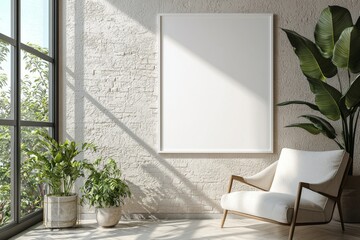 Poster Frame in Beige minimalist living room interior created with generative AI