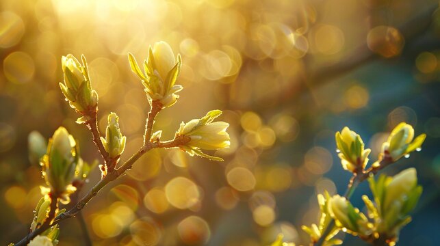 07240954 181. As winter fades, the first signs of spring emerge with delicate buds and new greenery casting a gentle glow upon the land, marking the season of renewal and growth with a soft, golden