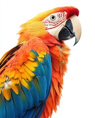 Fototapeta premium Vibrant macaw with bright plumage showcasing blue, yellow, and red feathers, perfect for nature and wildlife themes.
