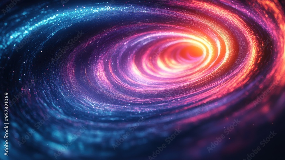 Poster 3d render neon background with ultraviolet vortex of glowing pink and blue lines and bokeh lights