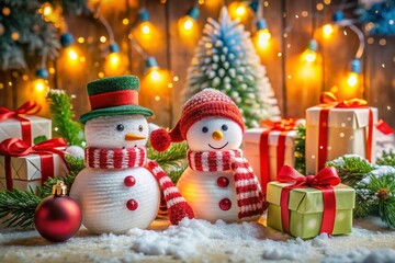 snowman with christmas tree
