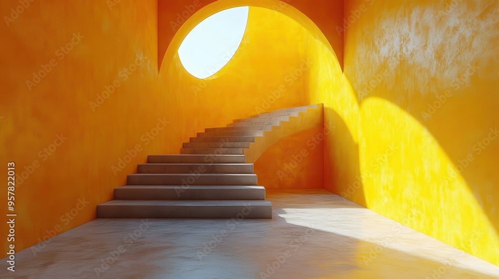 Aufkleber 3d render of a sunny yellow background with shadows and bright sunlight, featuring a minimal scene w