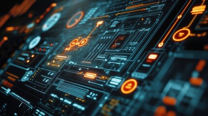 Fototapeta premium A close-up of a digital interface showing an attempted cyber-attack on the electrical grid, warning alerts flashing,