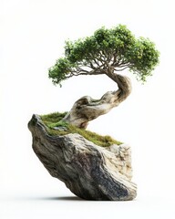 Fototapeta premium A unique bonsai tree perched on a rock, symbolizing resilience and harmony with nature.