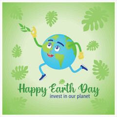 Fototapeta premium Planet Earth with plants. Love nature and protect the environment. Earth Day concept. Flat vector illustration.