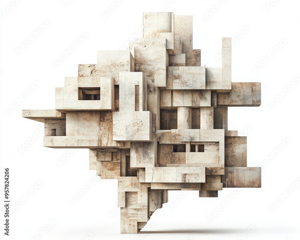Poster abstract sculpture composed of geometric shapes, showcasing a blend of modern art and minimalism wit