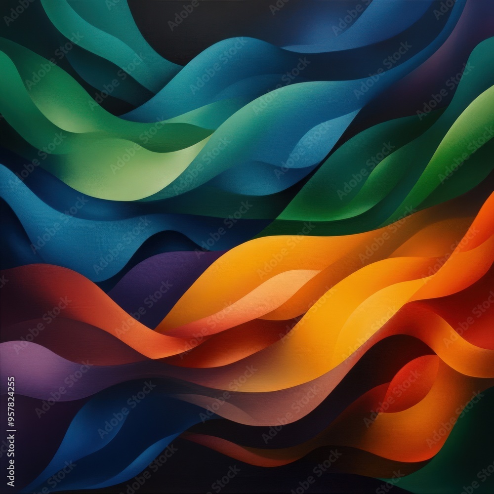 Poster an abstract wave pattern in vibrant colors, showcasing fluid shapes and harmonious flow, perfect for