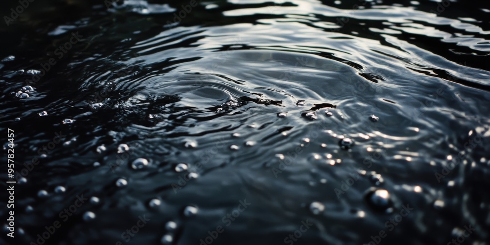 Poster calm water surface with ripples and bubbles creating a serene and tranquil atmosphere for relaxation