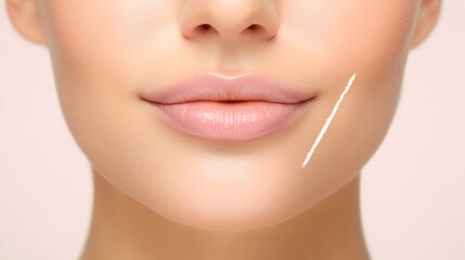 Obraz premium Close up View of Marked Lips for Cosmetic Lip Augmentation Procedure