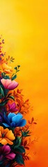 Vibrant floral design with colorful flowers against a warm yellow background, perfect for art and nature enthusiasts.