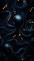 A captivating underwater scene featuring intricate octopus tentacles against a dark background, illuminated by soft glowing lights.